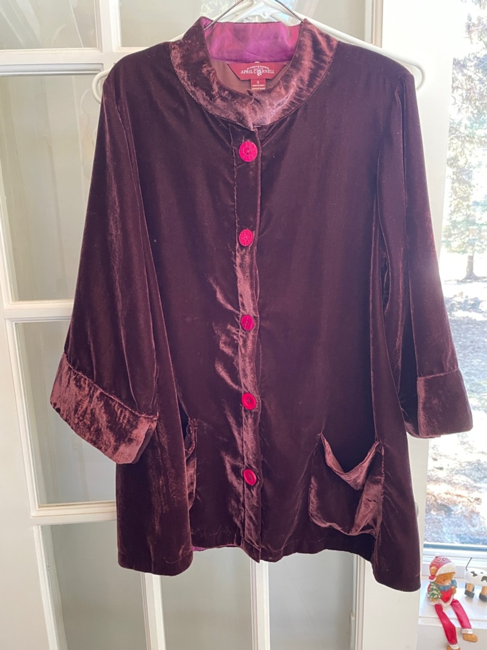April CornellVelvet Button-Front Smock Jacket in Deep Wine, Size S